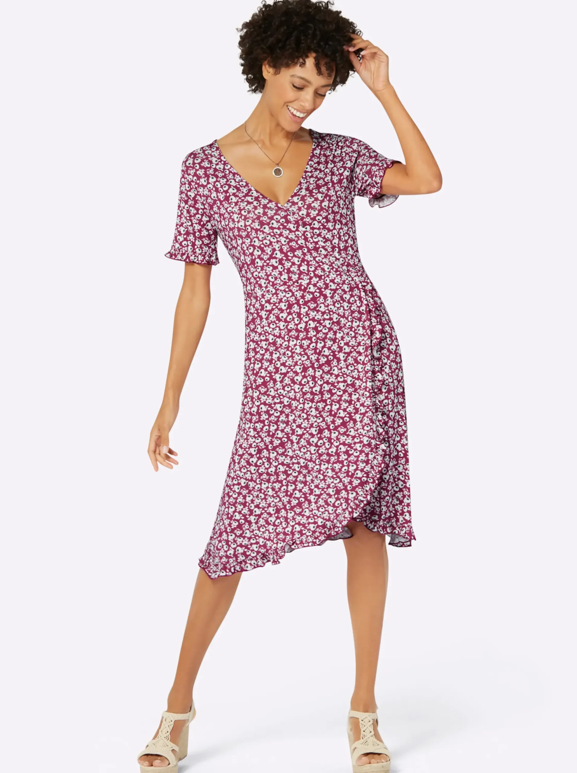 Strandkleider|Kleider| Jerseykleid in Wickel-Optik erika-bedruckt