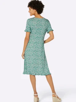 Strandkleider|Kleider| Jerseykleid in Wickel-Optik salbei-bedruckt