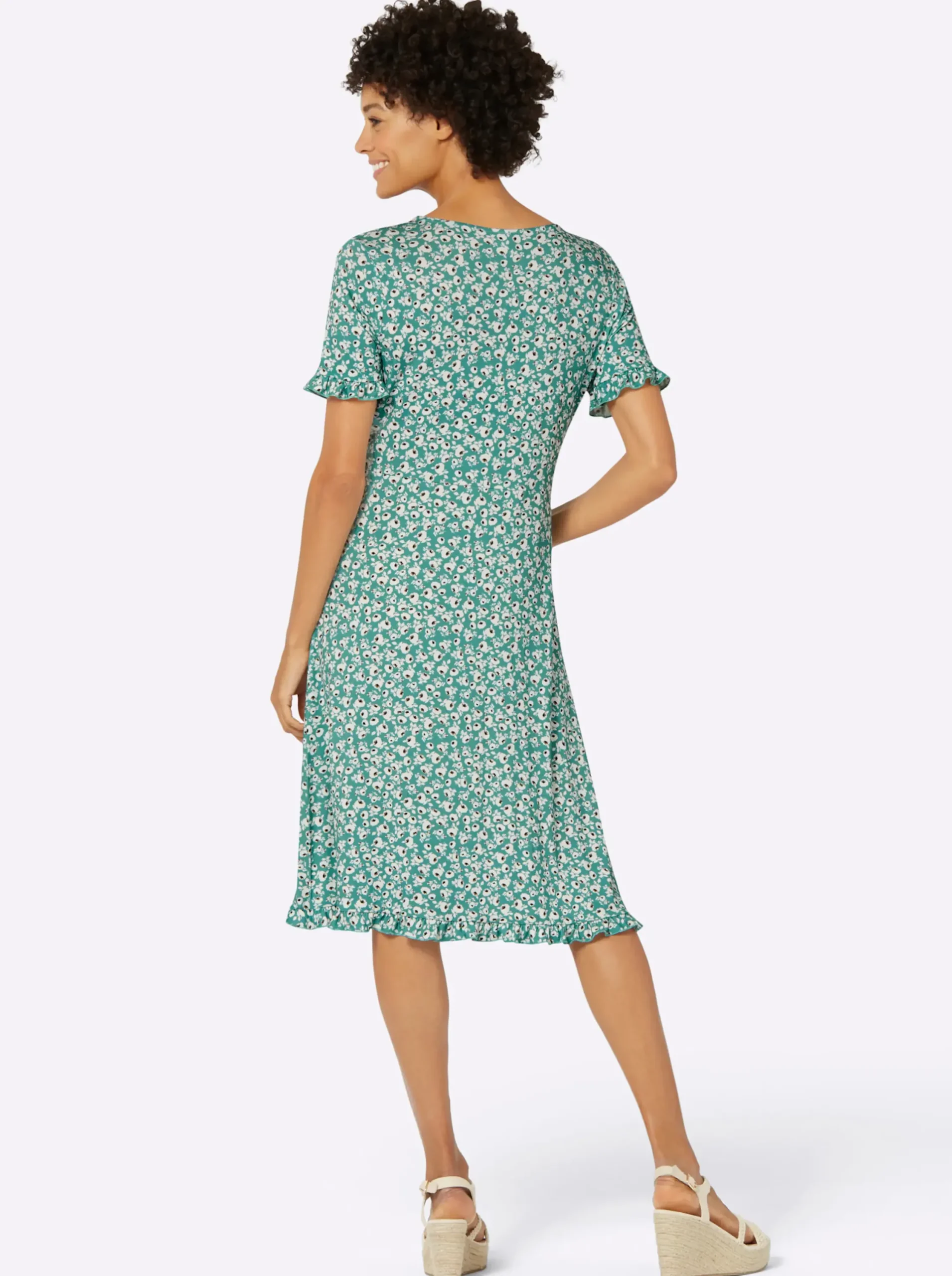 Strandkleider|Kleider| Jerseykleid in Wickel-Optik salbei-bedruckt