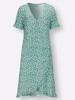 Strandkleider|Kleider| Jerseykleid in Wickel-Optik salbei-bedruckt