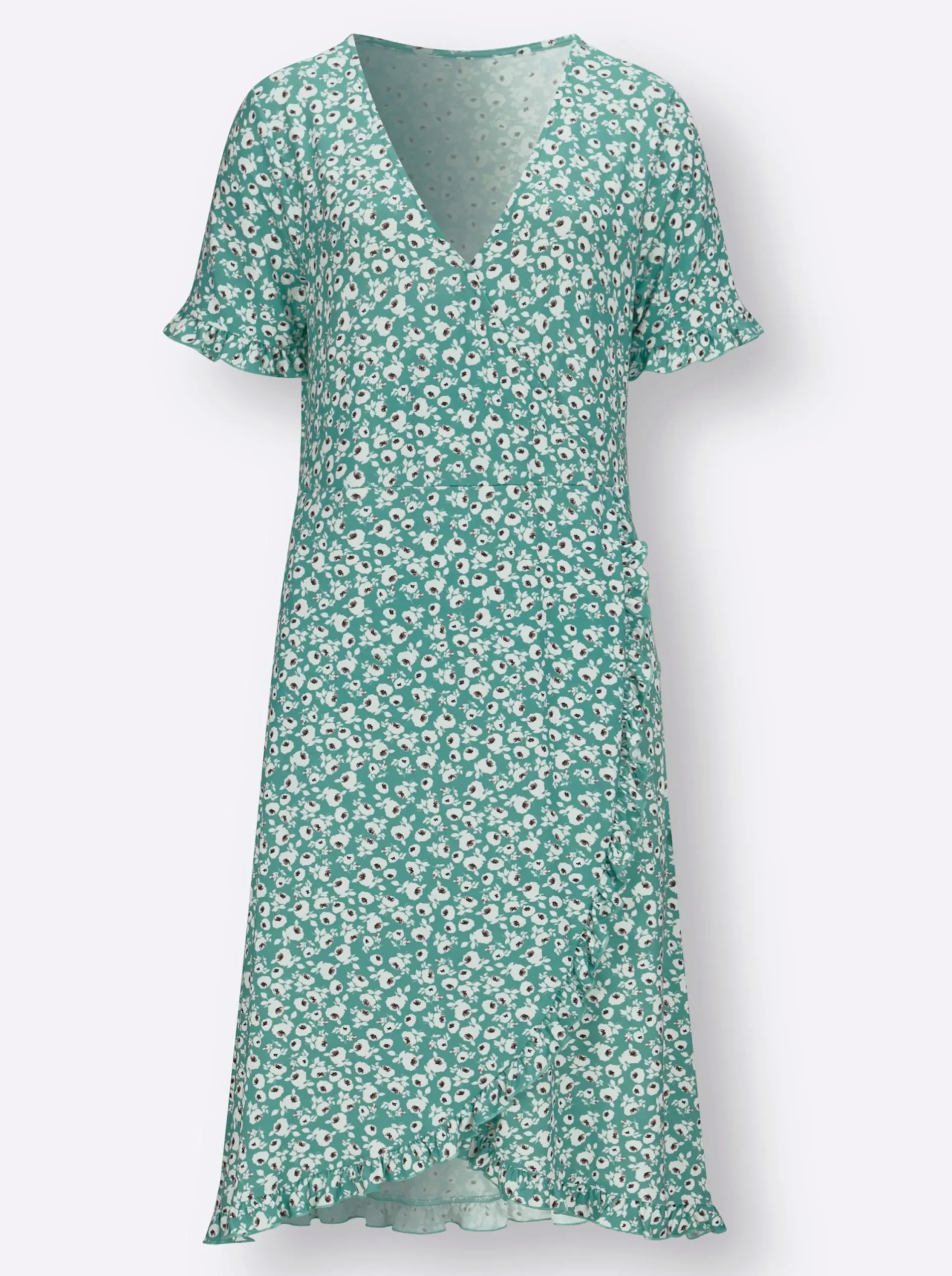 Strandkleider|Kleider| Jerseykleid in Wickel-Optik salbei-bedruckt