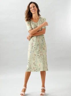 Strandkleider|Kleider| Jerseykleid mit Blümchen-Druck pistazie-bedruckt