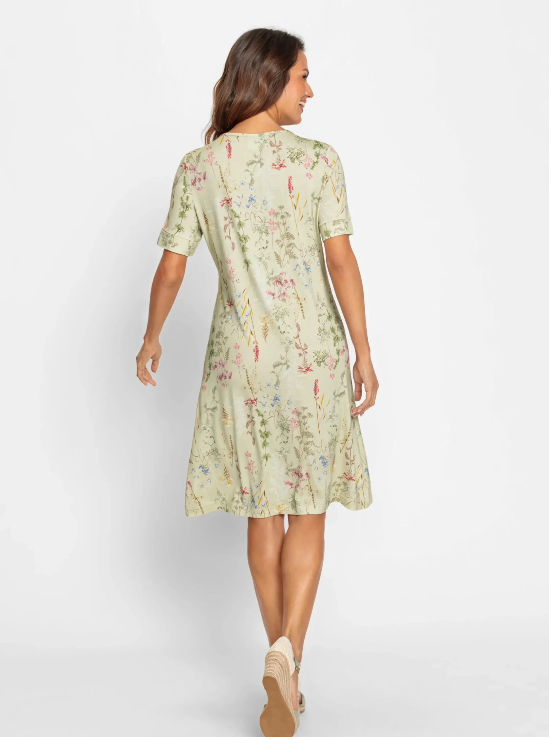 Strandkleider|Kleider| Jerseykleid mit Blümchen-Druck pistazie-bedruckt