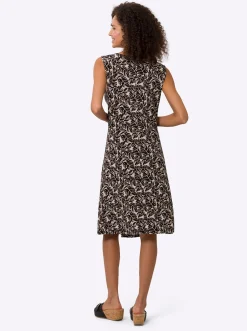 Kleider|heine Jerseykleid mit Blätter-Print schwarz-sand-bedruckt