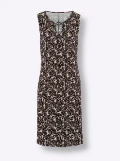 Kleider|heine Jerseykleid mit Blätter-Print schwarz-sand-bedruckt