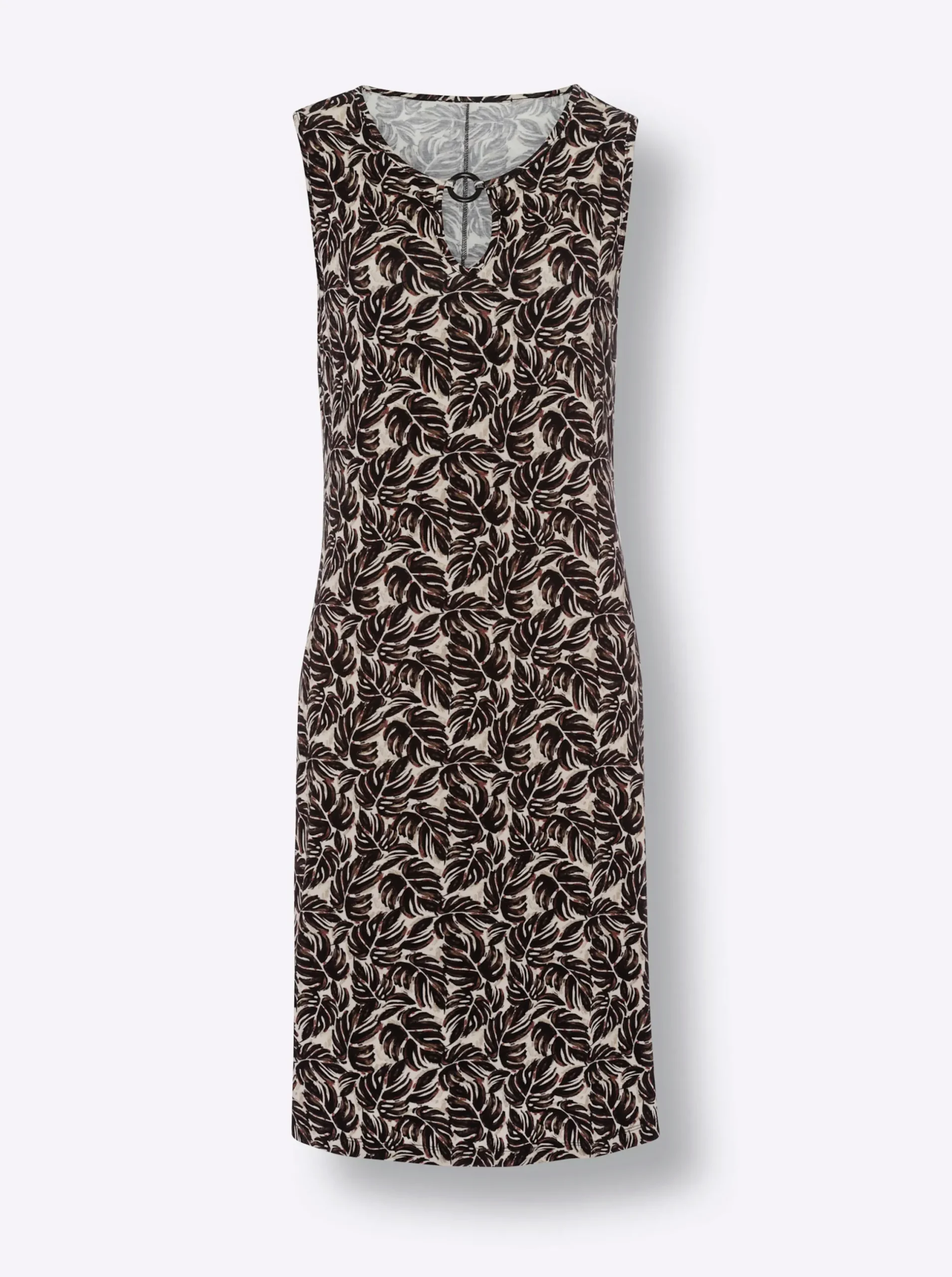 Kleider|heine Jerseykleid mit Blätter-Print schwarz-sand-bedruckt