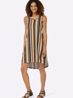 Strandkleider| Jerseykleid mit Flammgarn-Struktur ocker-khaki-gestreift