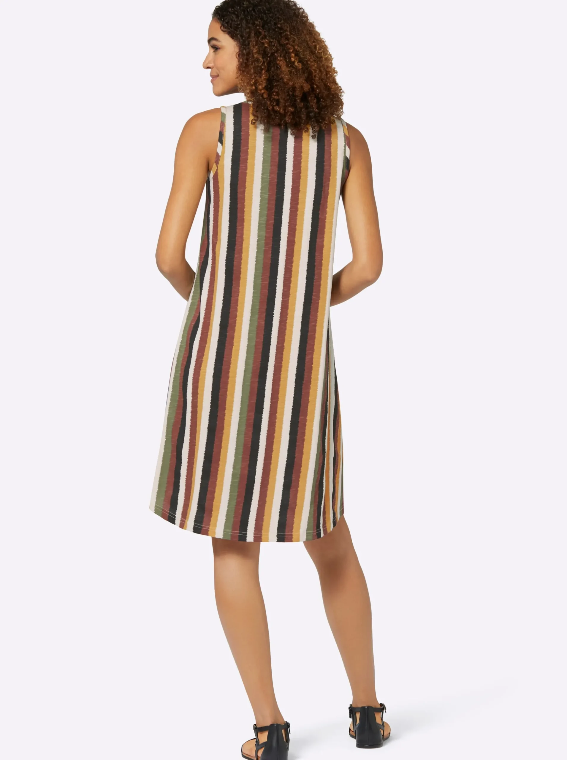 Strandkleider| Jerseykleid mit Flammgarn-Struktur ocker-khaki-gestreift
