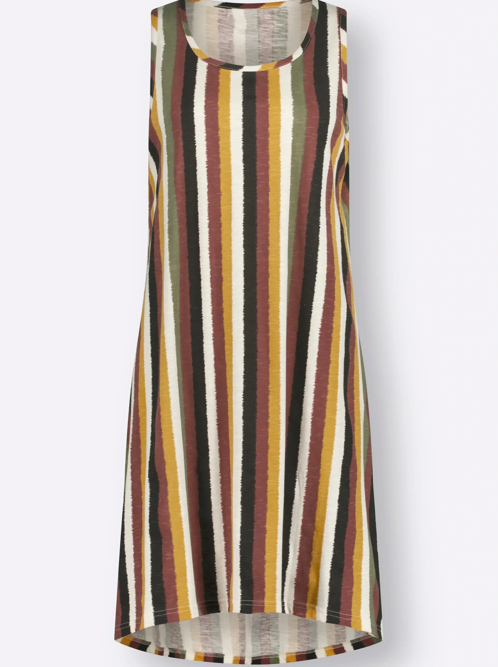 Strandkleider| Jerseykleid mit Flammgarn-Struktur ocker-khaki-gestreift
