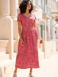 Kleider| Jerseykleid mit Flügel-Ärmeln erdbeere-champagner-bedruckt
