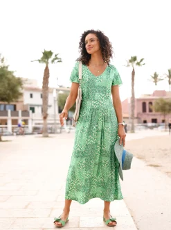 Kleider| Jerseykleid mit Flügel-Ärmeln apfel-champagner-bedruckt