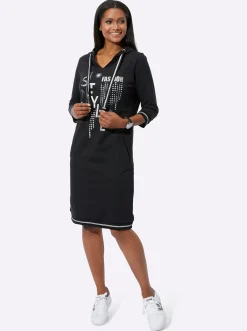 Kleider| Jerseykleid mit glänzendem Druck schwarz