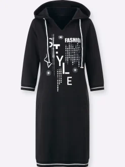 Kleider| Jerseykleid mit glänzendem Druck schwarz