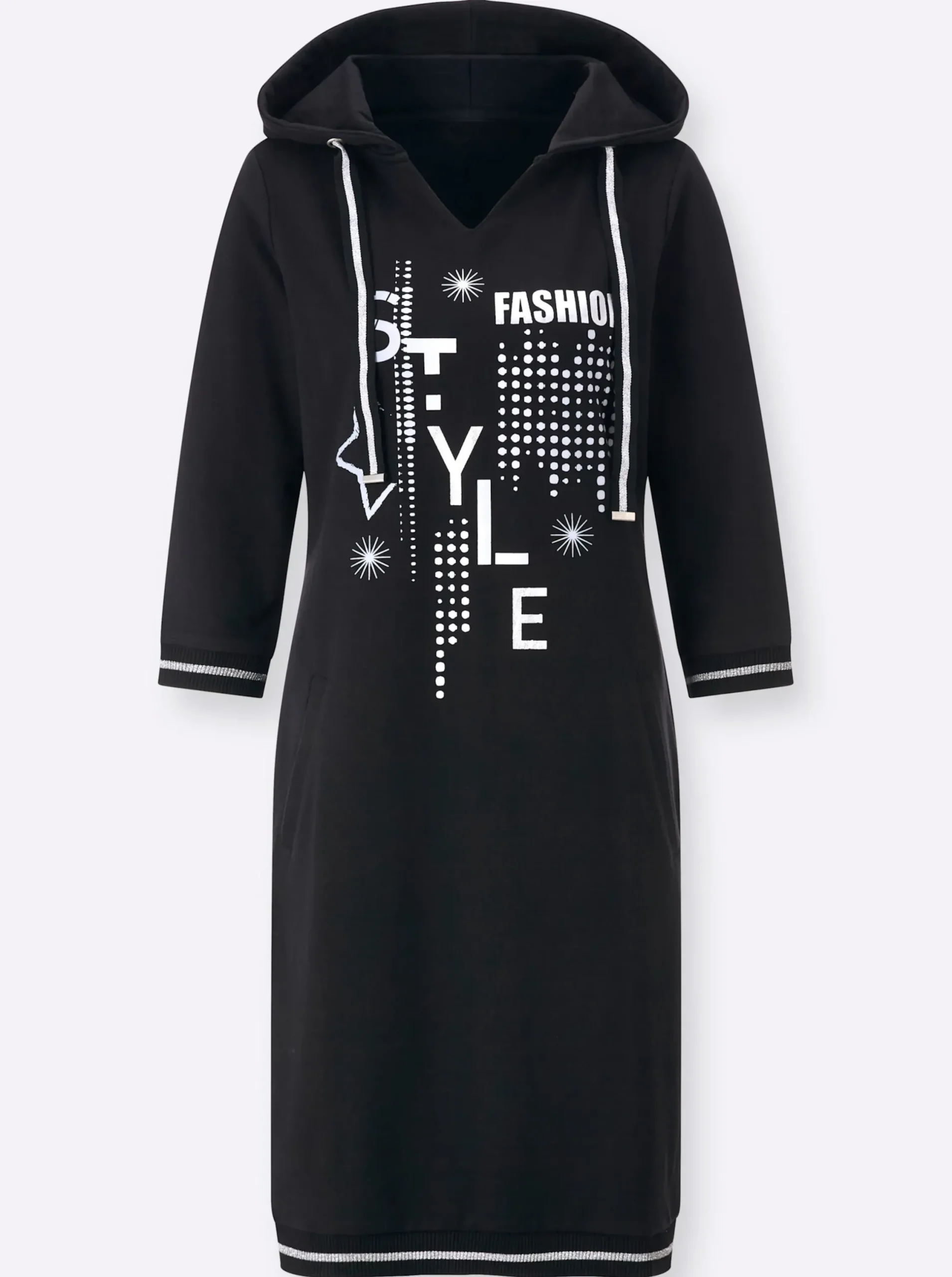 Kleider| Jerseykleid mit glänzendem Druck schwarz