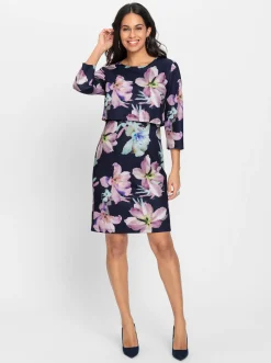 Abendkleider|Kleider| Jerseykleid mit Innenfutter marine-kalkmint-bedruckt
