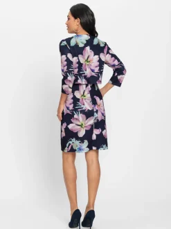 Abendkleider|Kleider| Jerseykleid mit Innenfutter marine-kalkmint-bedruckt