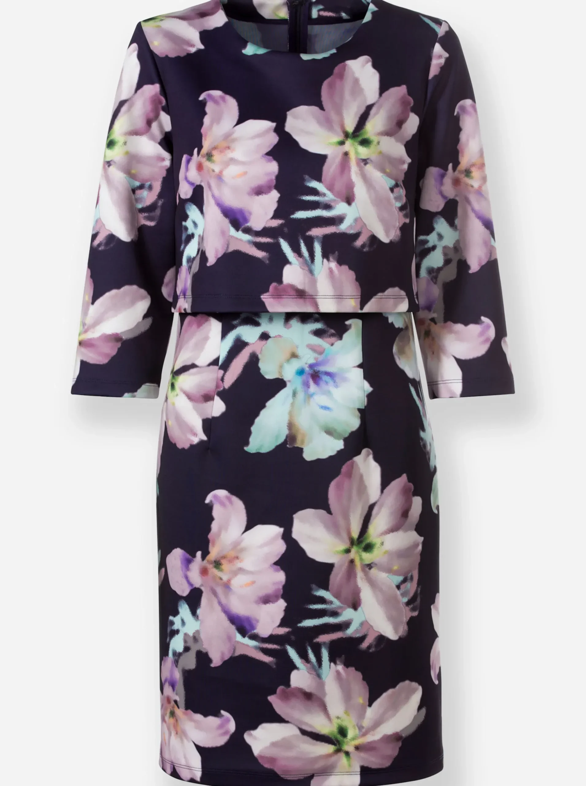 Abendkleider|Kleider| Jerseykleid mit Innenfutter marine-kalkmint-bedruckt
