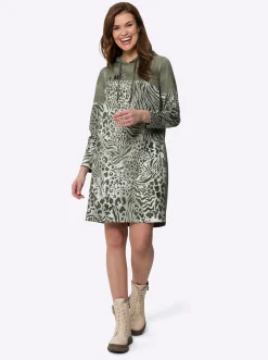 Kleider|heine Jerseykleid mit Kapuze, Animal-Druck khaki-ecru-bedruckt