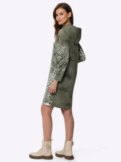 Kleider|heine Jerseykleid mit Kapuze, Animal-Druck khaki-ecru-bedruckt
