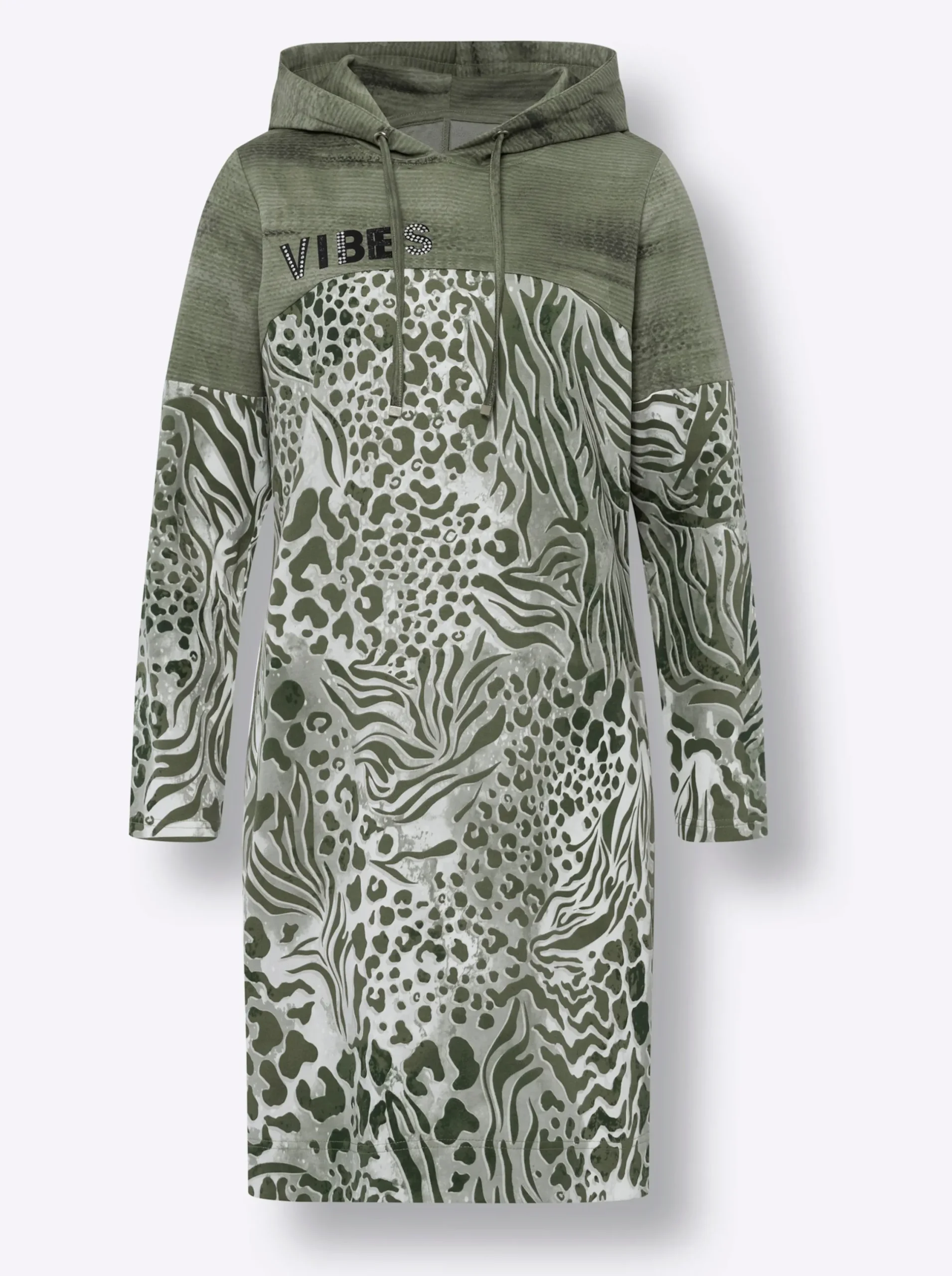 Kleider|heine Jerseykleid mit Kapuze, Animal-Druck khaki-ecru-bedruckt