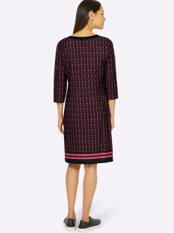 Kleider|heine Jerseykleid mit Kontraststreifen schwarz-magenta-bedruckt