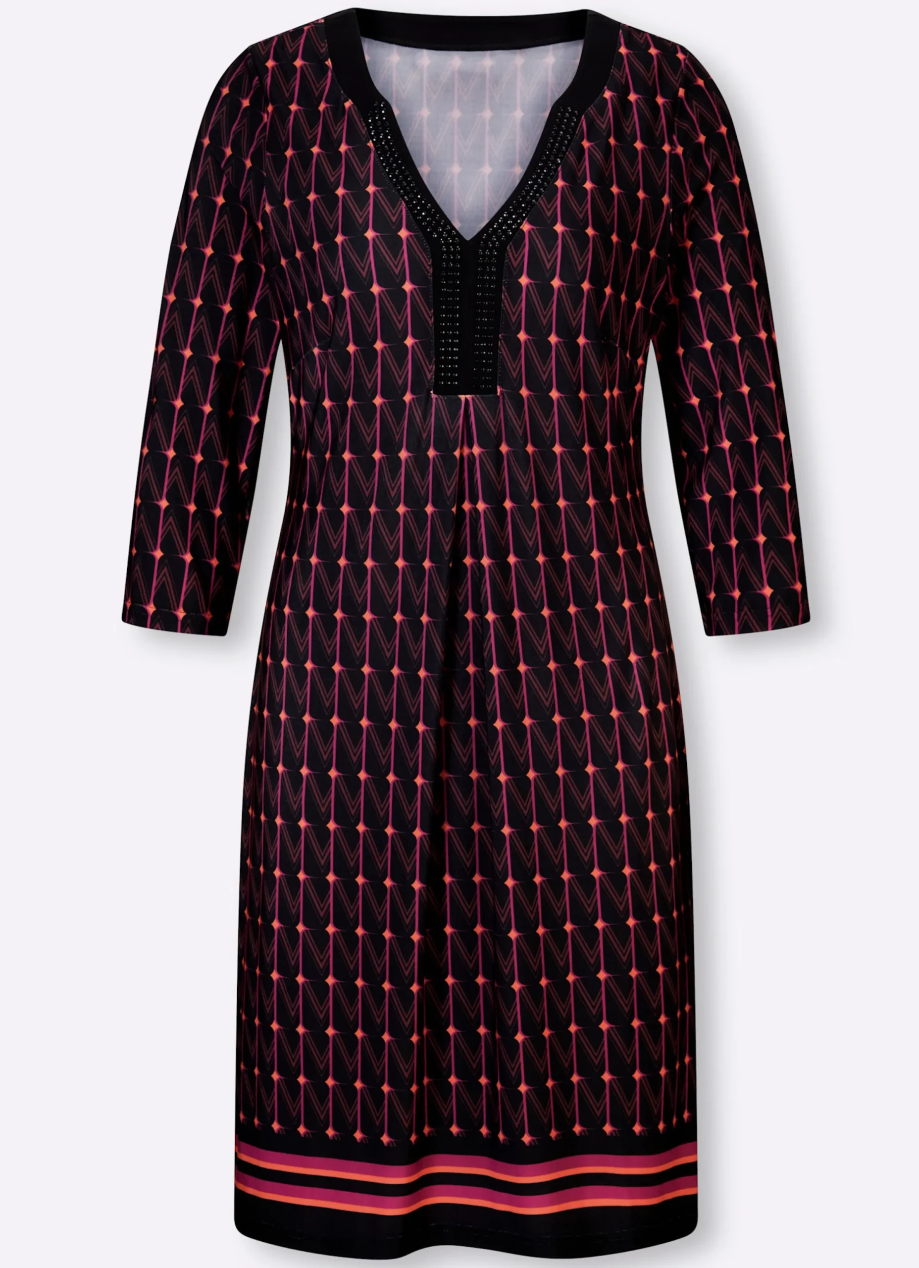 Kleider|heine Jerseykleid mit Kontraststreifen schwarz-magenta-bedruckt