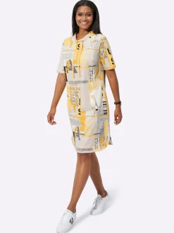 Kleider| Jerseykleid mit Lettering-Print ocker-sand-bedruckt