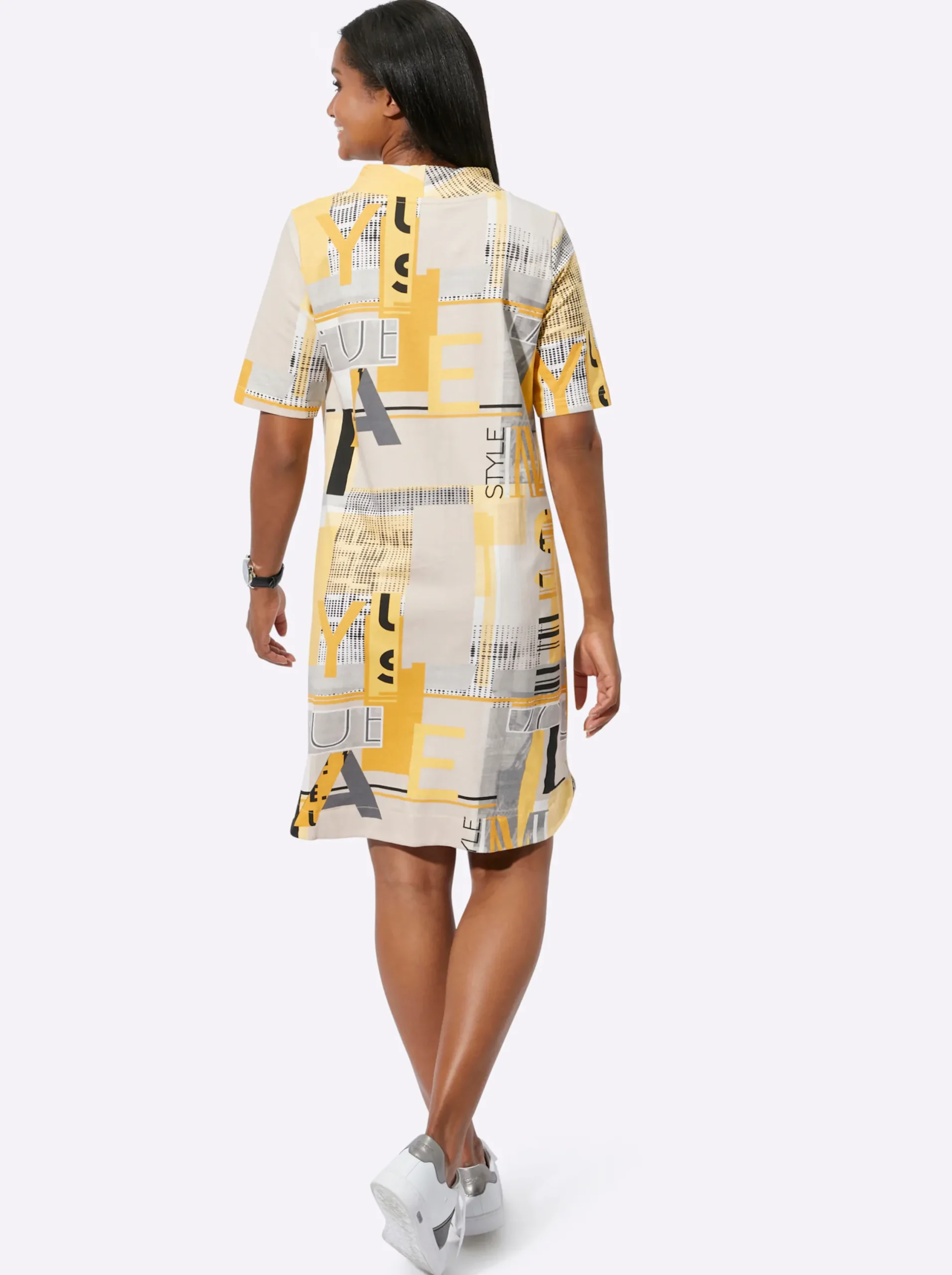 Kleider| Jerseykleid mit Lettering-Print ocker-sand-bedruckt