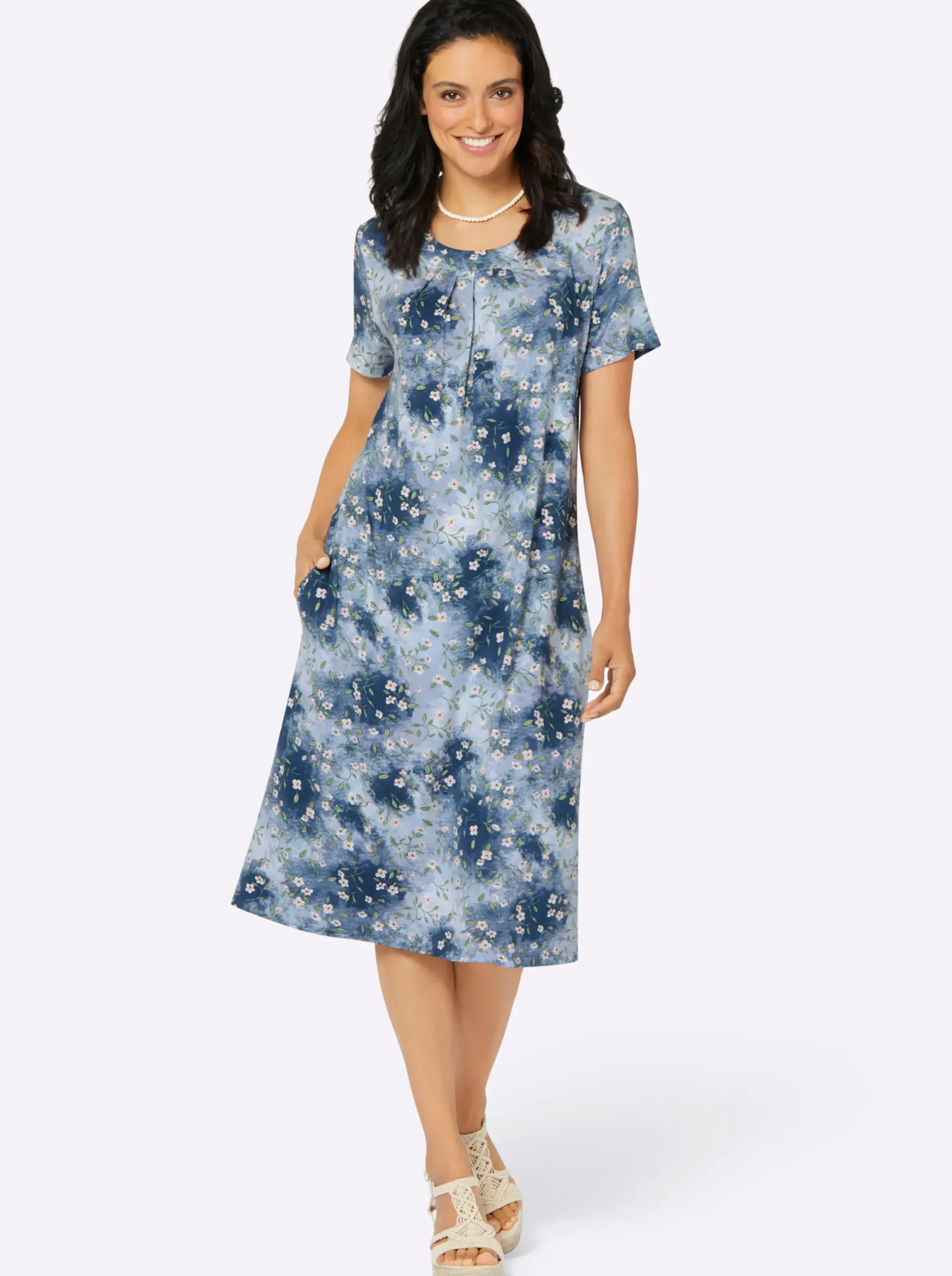 Kleider| Jerseykleid mit Nahttaschen, bedruckt dunkelblau-bedruckt