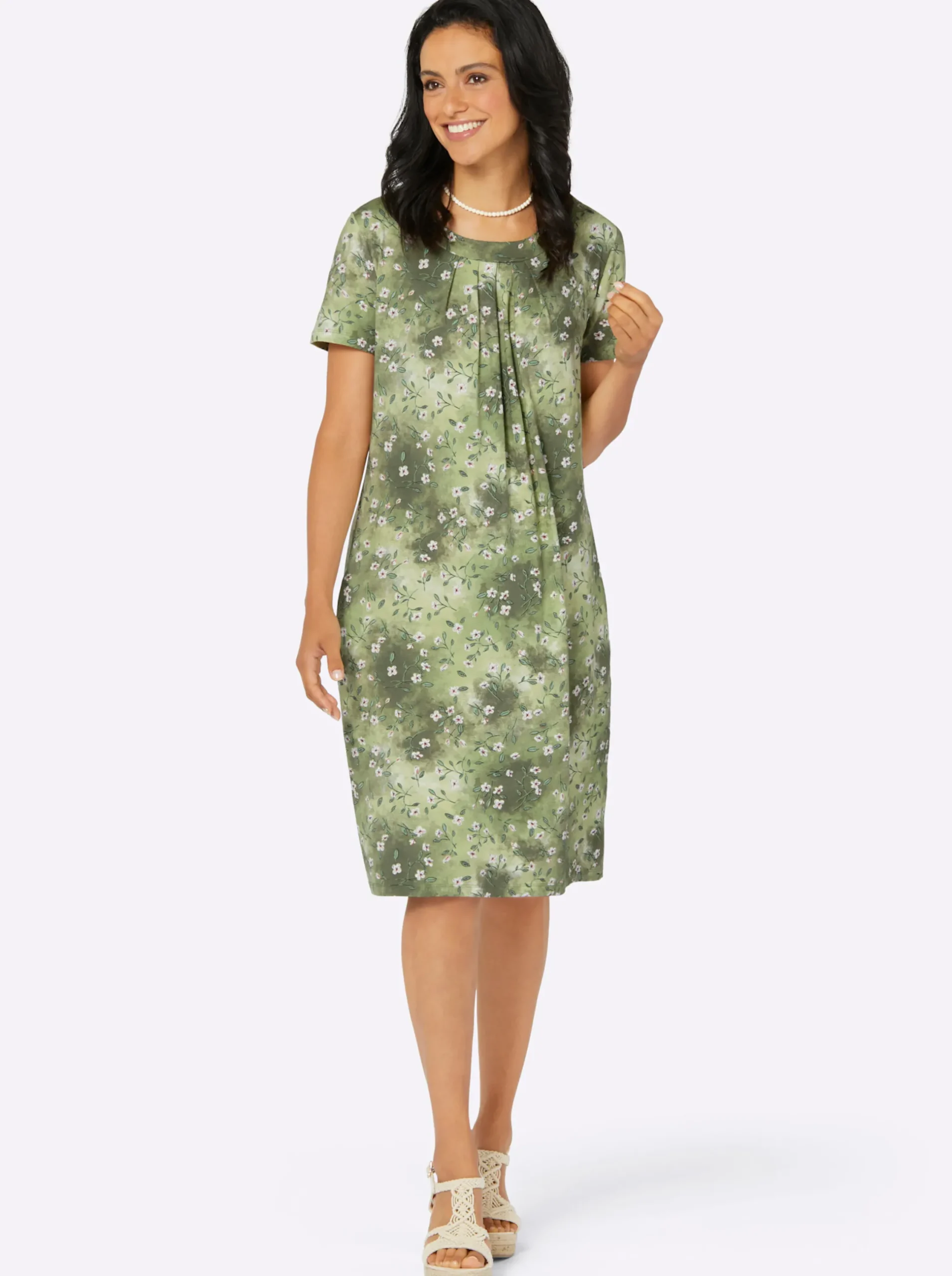 Kleider| Jerseykleid mit Nahttaschen, bedruckt khaki-bedruckt