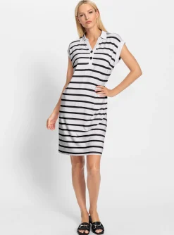 Kleider|heine Jerseykleid mit Polokragen weiß-schwarz-gestreift