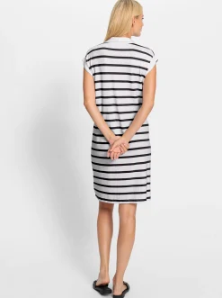 Kleider|heine Jerseykleid mit Polokragen weiß-schwarz-gestreift