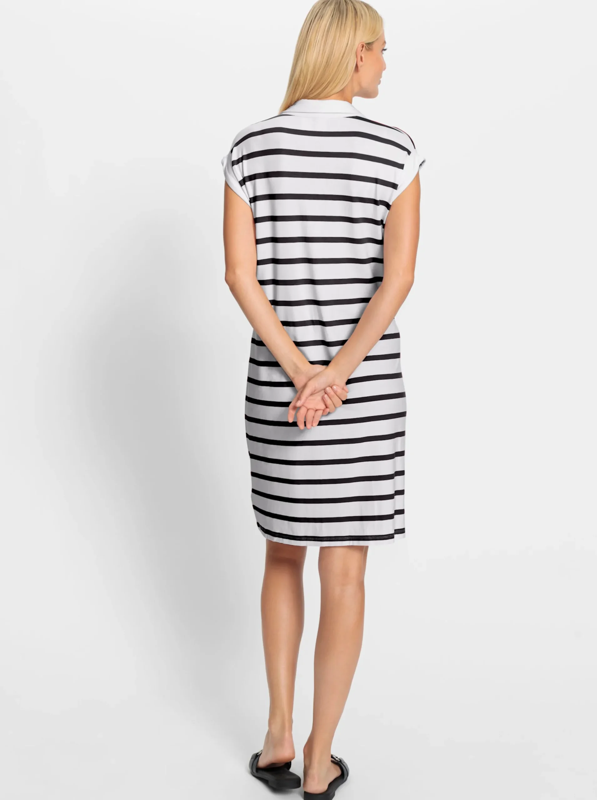 Kleider|heine Jerseykleid mit Polokragen weiß-schwarz-gestreift