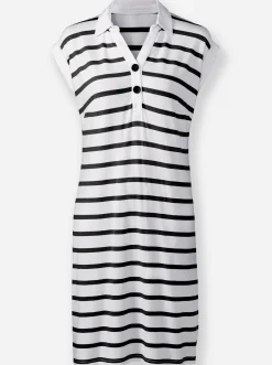 Kleider|heine Jerseykleid mit Polokragen weiß-schwarz-gestreift