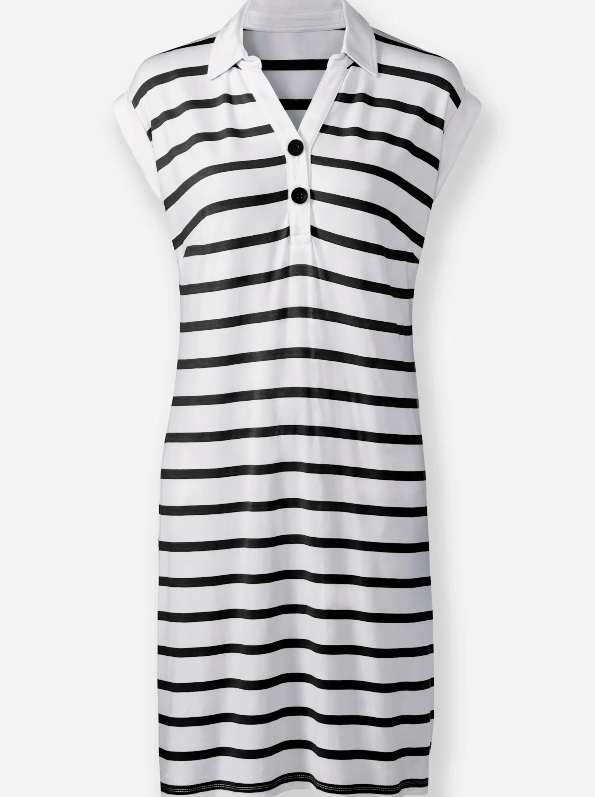 Kleider|heine Jerseykleid mit Polokragen weiß-schwarz-gestreift
