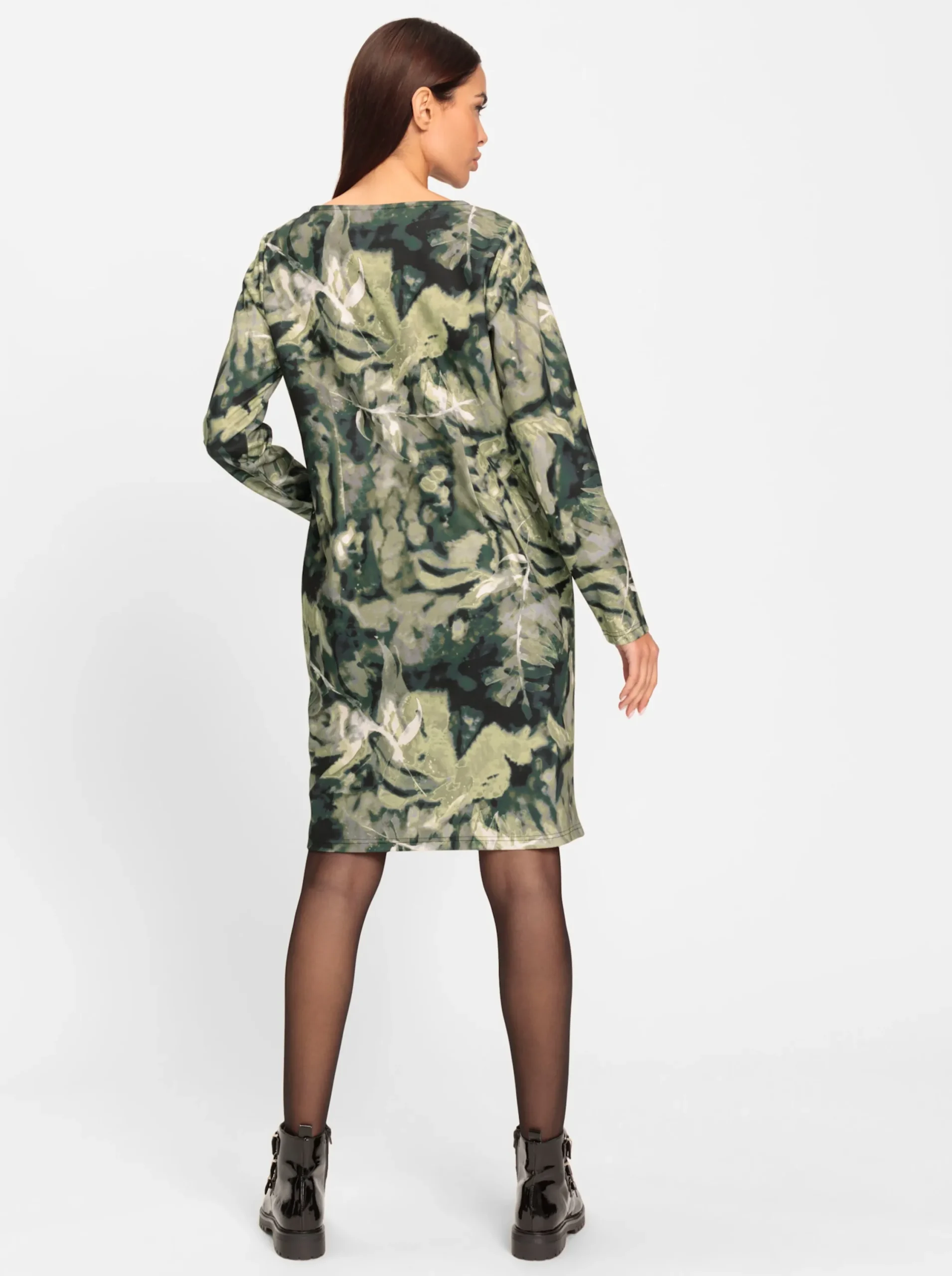 Kleider|heine Jerseykleid mit Reißverschluss-Taschen khaki-lindgrün-bedruckt