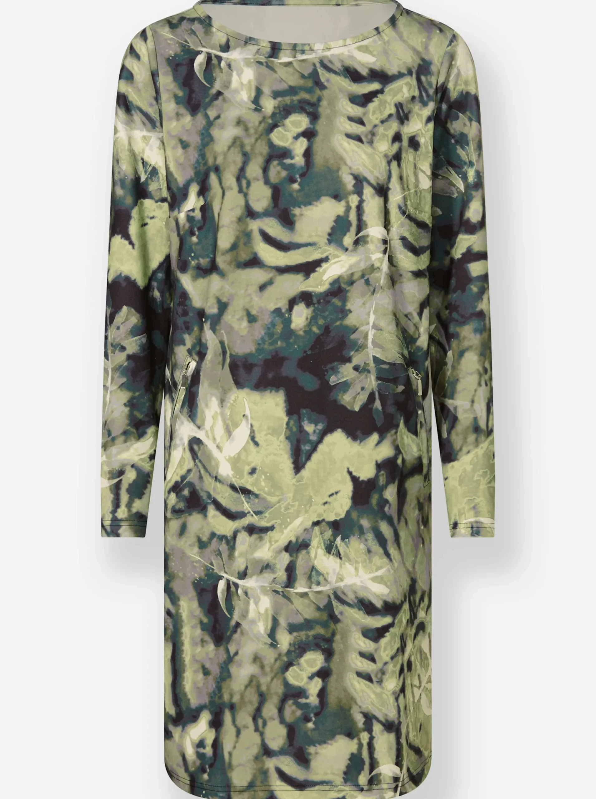 Kleider|heine Jerseykleid mit Reißverschluss-Taschen khaki-lindgrün-bedruckt