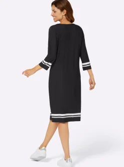 Kleider| Jerseykleid mit 3/4-Ärmeln schwarz-ecru