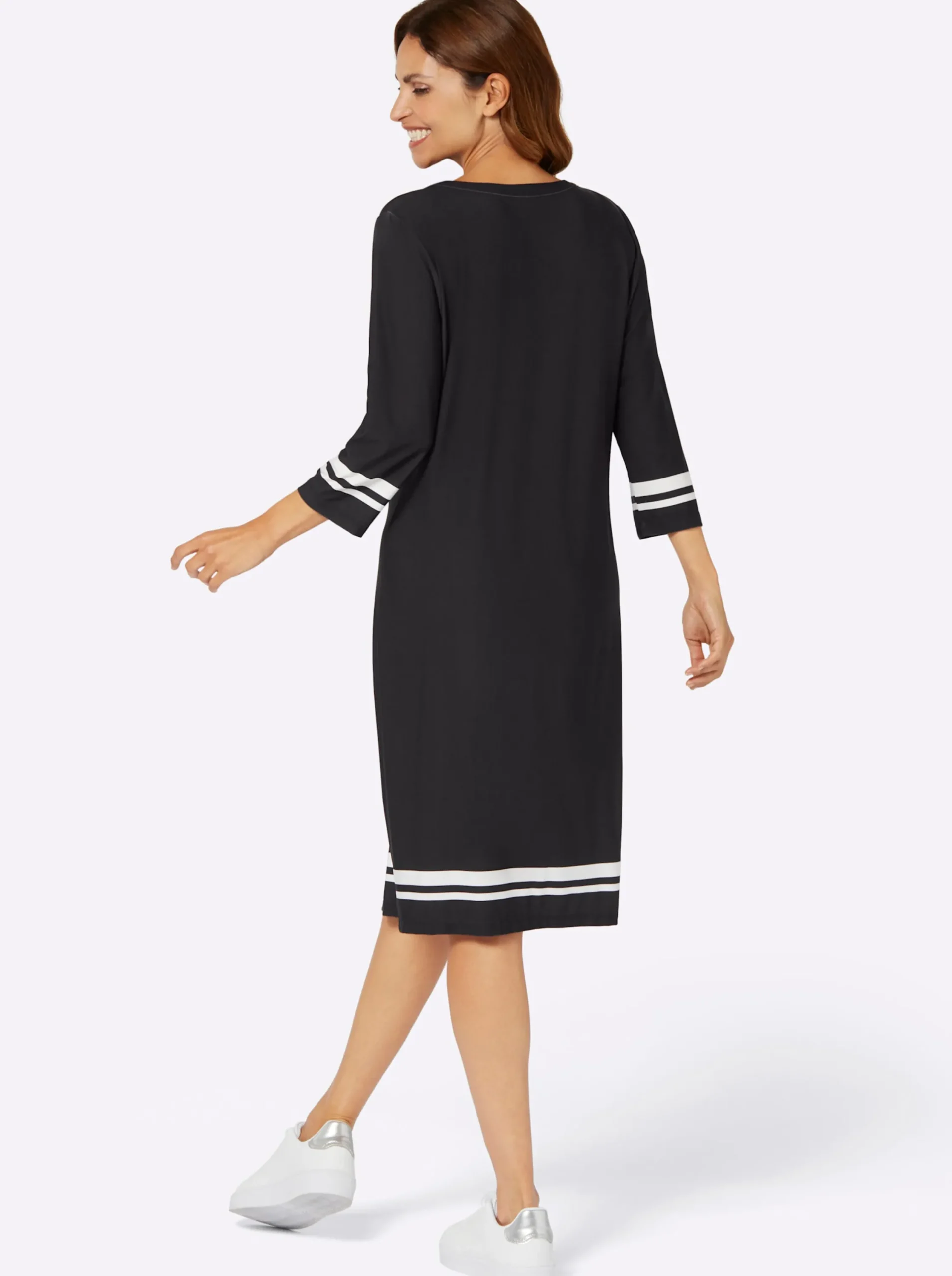Kleider| Jerseykleid mit 3/4-Ärmeln schwarz-ecru