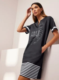 Kleider|heine Jerseykleid mit Taschen schwarz-weiß-bedruckt