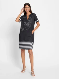 Kleider|heine Jerseykleid mit Taschen schwarz-weiß-bedruckt