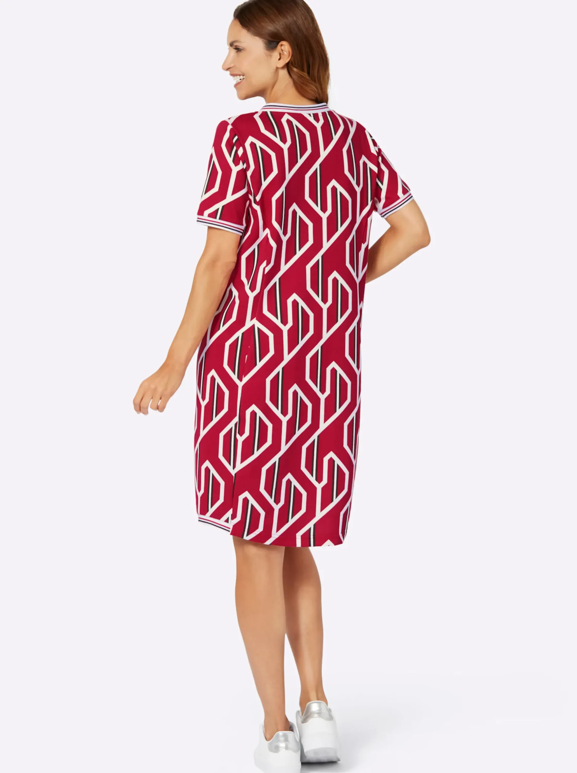 Kleider| Jerseykleid mit Taschen in der Seitennaht rot-schwarz-bedruckt