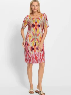 Kleider|heine Jerseykleid verschlusslos orange-pink-bedruckt