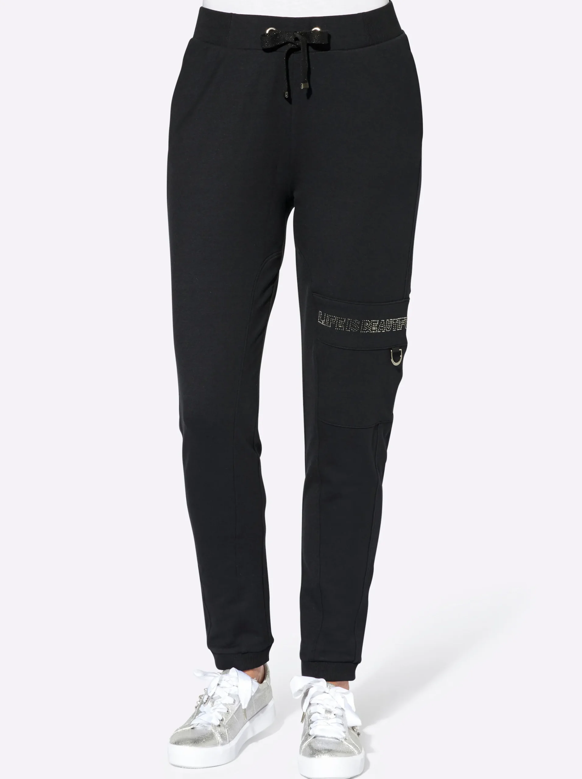 Homewear|Hosen| Jogg Pants mit Ripp-Abschlüssen schwarz