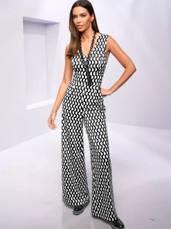 Strandmode|Overalls|heine Jumpsuit im Grafik-Dessin schwarz-ecru-bedruckt