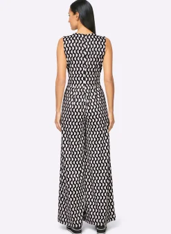 Strandmode|Overalls|heine Jumpsuit im Grafik-Dessin schwarz-ecru-bedruckt