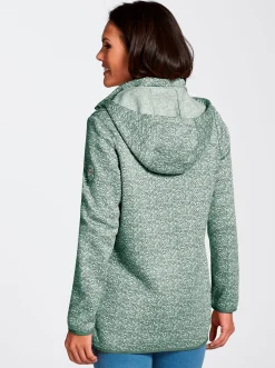 Jacken| Kapuzenfleecejacke in Melange-Optik grün-weiß-gemustert