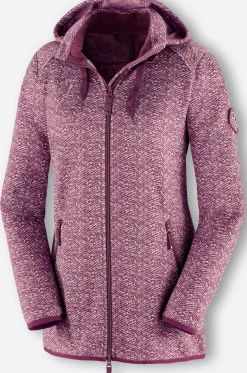 Jacken| Kapuzenfleecejacke in Melange-Optik bordeaux-weiß-gemustert