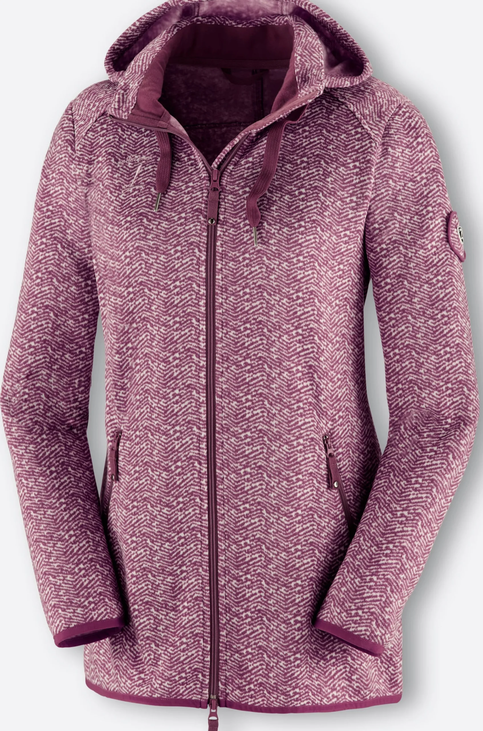 Jacken| Kapuzenfleecejacke in Melange-Optik bordeaux-weiß-gemustert