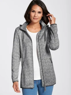 Jacken| Kapuzenfleecejacke mit abnehmbarer Kapuze grau-weiß-gemustert